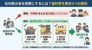 取引先がいない「社内だけの飲み会」費用。これらは原則として「交際費」になりますが、忘年会や歓送迎会など一定の条件を満たせば「福利厚生費」として全額経費にできます。「全社員対象」「金額の妥当性」など、税務調査で否認されないための重要ポイントを解説します。