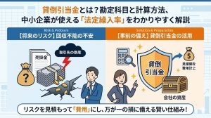 取引先の倒産などで売掛金が回収できなくなるリスクに備える「貸倒引当金」。勘定科目の使い方や仕訳例、決算時の計算方法を解説します。中小企業に認められている「法定繰入率」による簡便な計算ルールについても紹介。